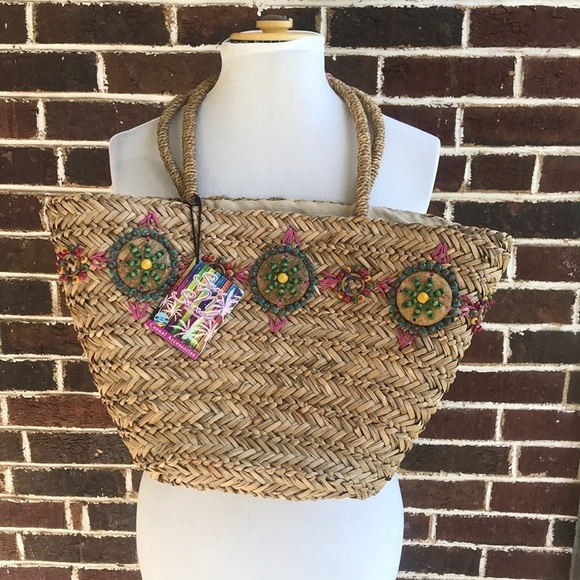 Moroccan shoulder natural beach bag tote NWT - Picture 2 of 11